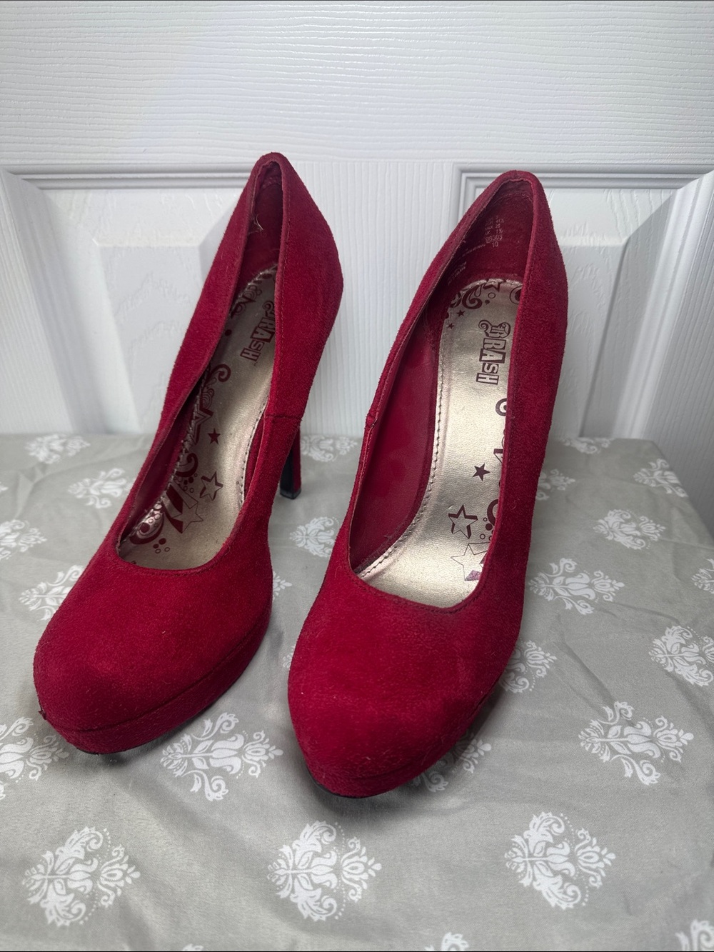 Brash Red Suede Platform Pumps